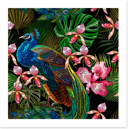 Peacock in the orchids