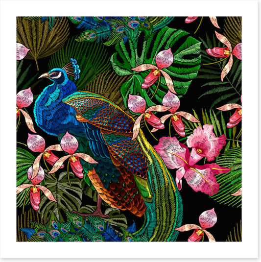 Peacock in the orchids