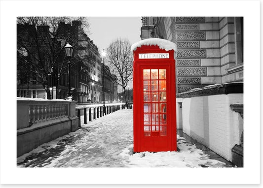 Telephone box in the snow, London