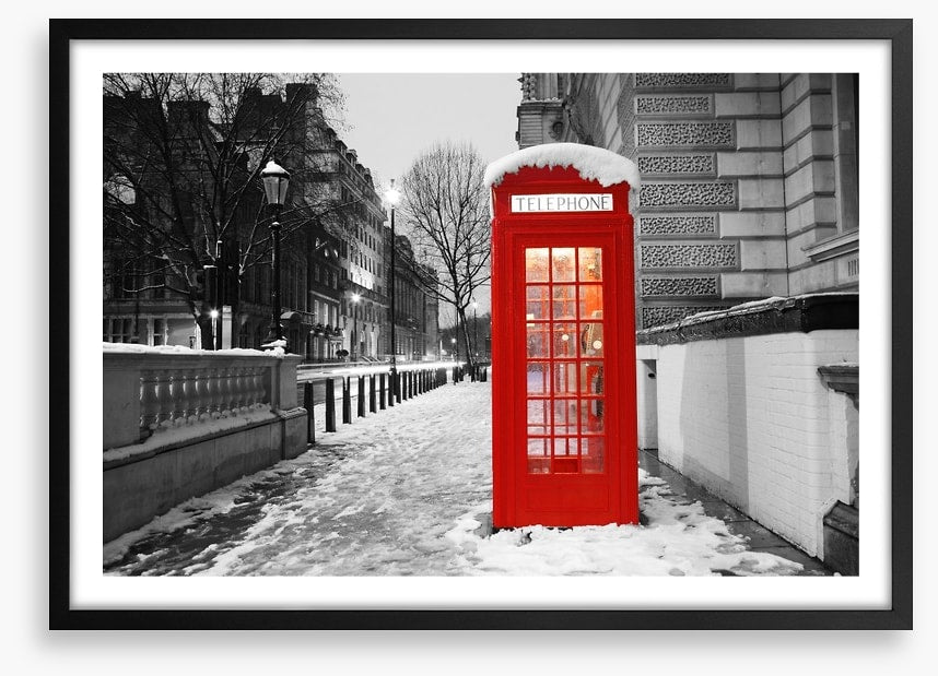 Telephone box in the snow, London