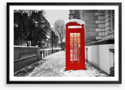 Telephone box in the snow, London