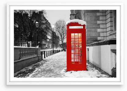 Telephone box in the snow, London