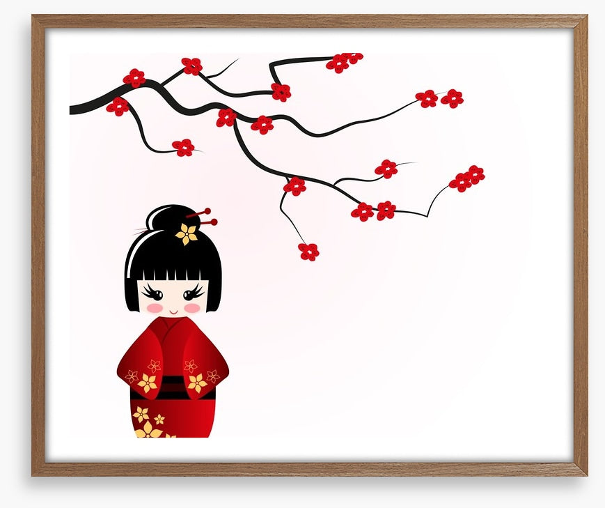Kokeshi doll under sakura branch