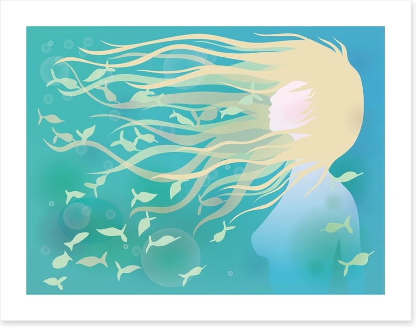 With fishes in her hair