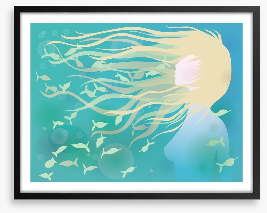 With fishes in her hair