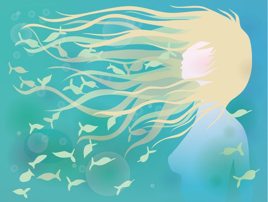 With fishes in her hair