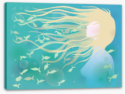 With fishes in her hair