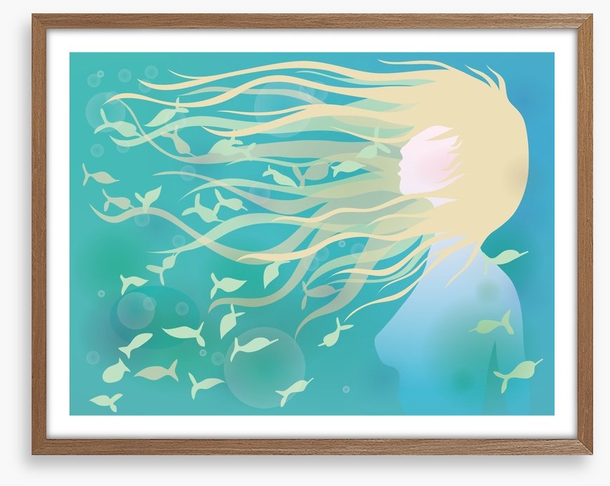 With fishes in her hair