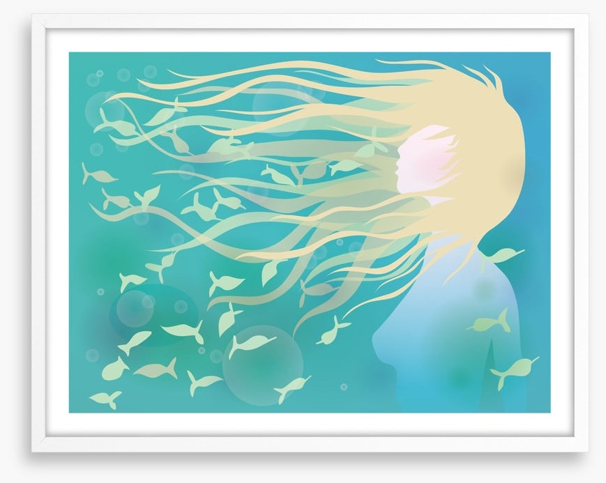 With fishes in her hair