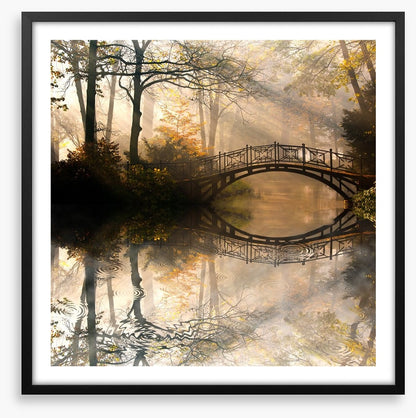 Old bridge in the misty park