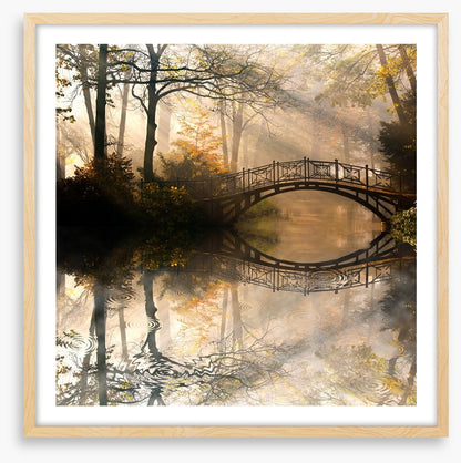Old bridge in the misty park
