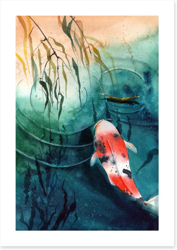 Leafy pond koi