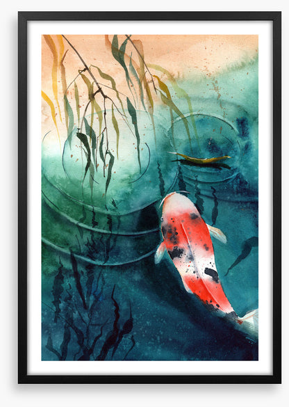 Leafy pond koi