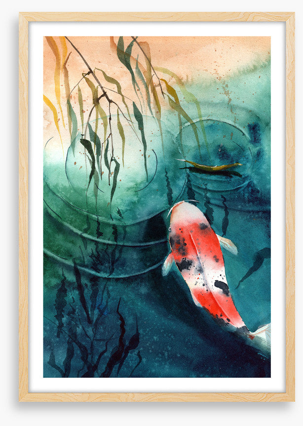 Leafy pond koi
