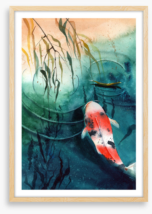 Leafy pond koi