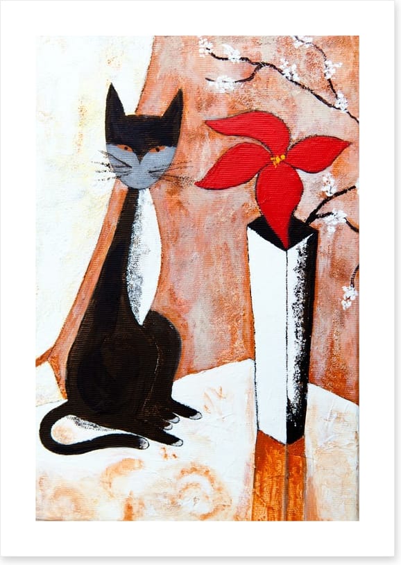 Chat noire avec un fleur