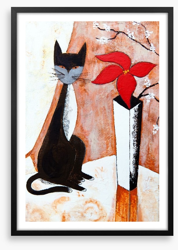 Chat noire avec un fleur