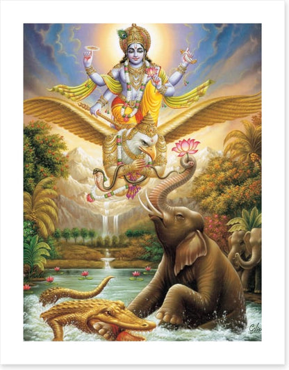 Bhagwan Vishnu saving elephant