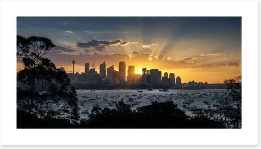 Spectacular sunset over Sydney city