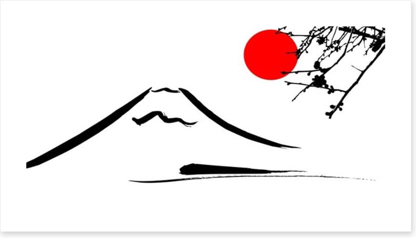 Mount Fuji under the big red sun