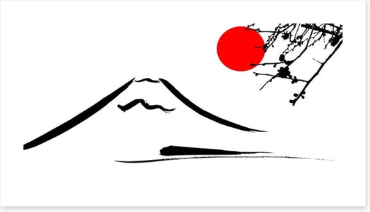 Mount Fuji under the big red sun