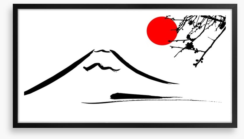 Mount Fuji under the big red sun