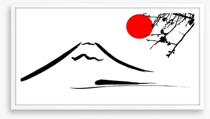 Mount Fuji under the big red sun