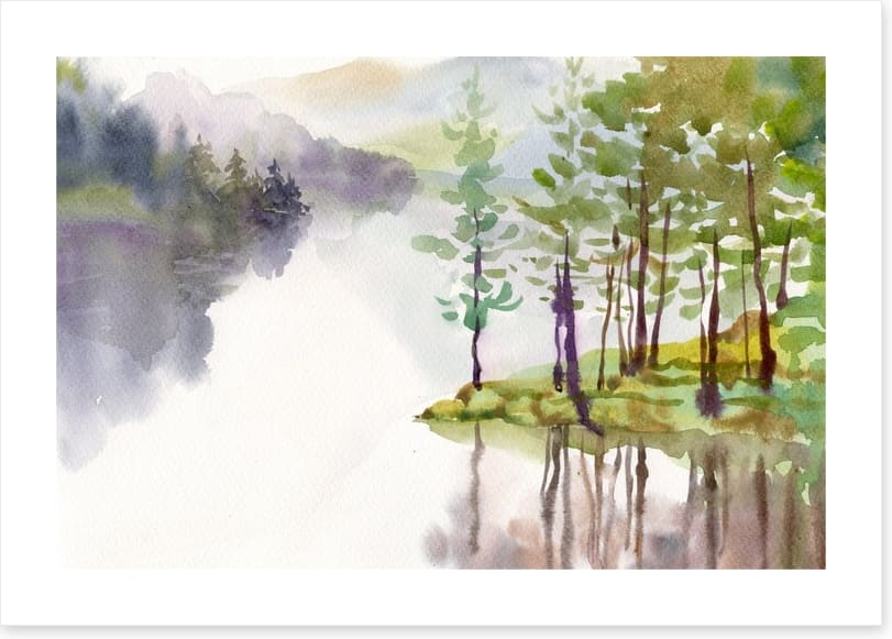 Misty river watercolour