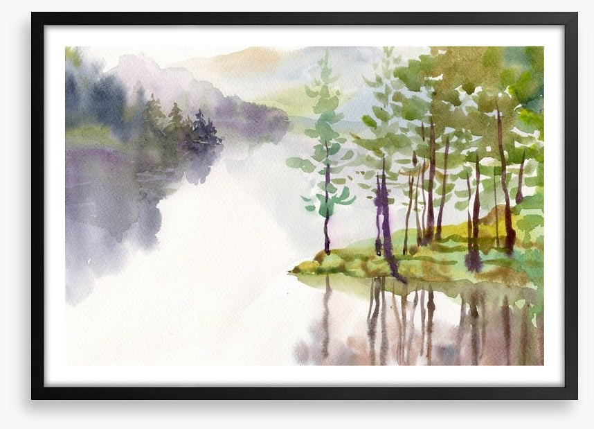 Misty river watercolour