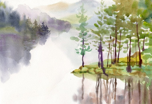 Misty river watercolour