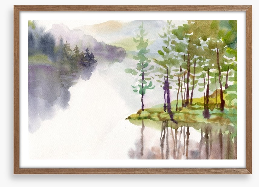 Misty river watercolour