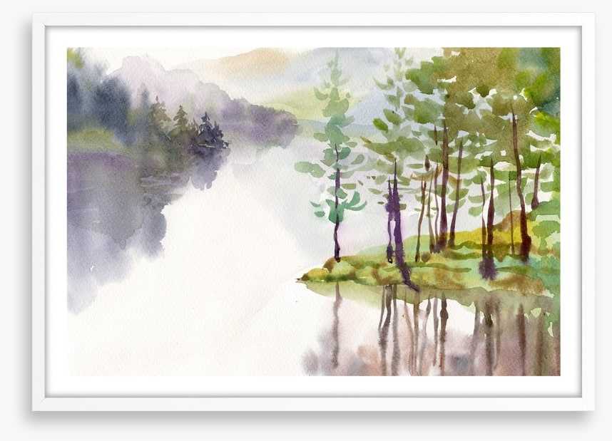 Misty river watercolour
