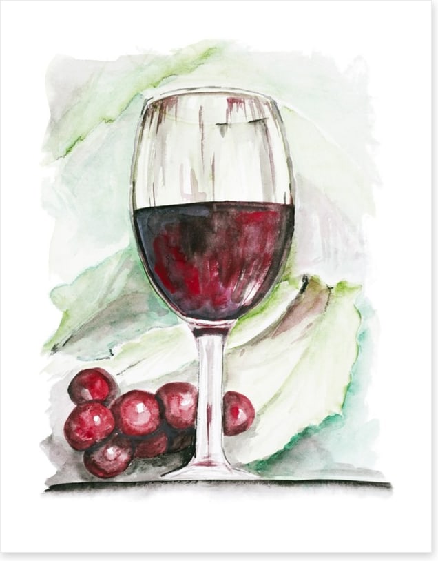 Red wine and grapes