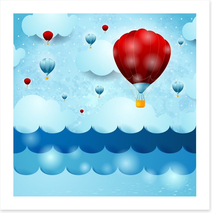 Balloons over the ocean