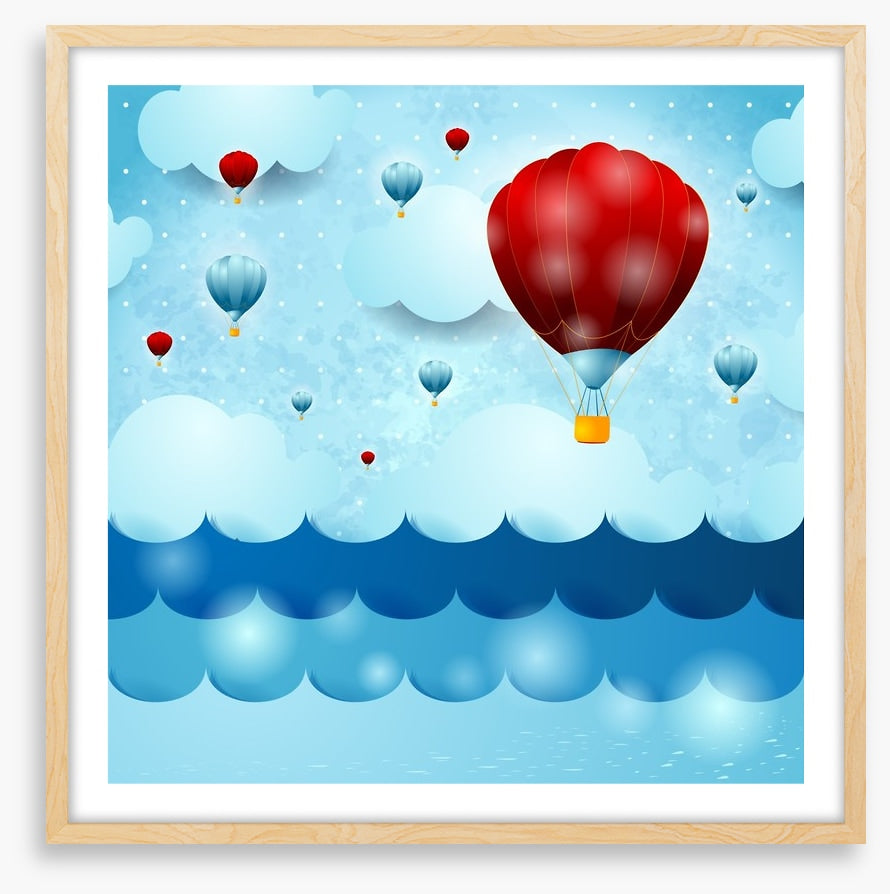 Balloons over the ocean