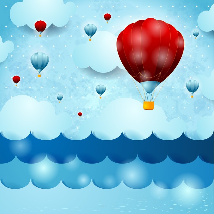 Balloons over the ocean
