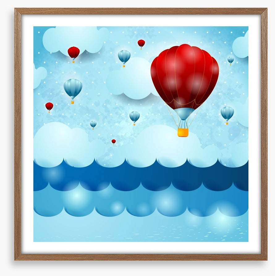 Balloons over the ocean