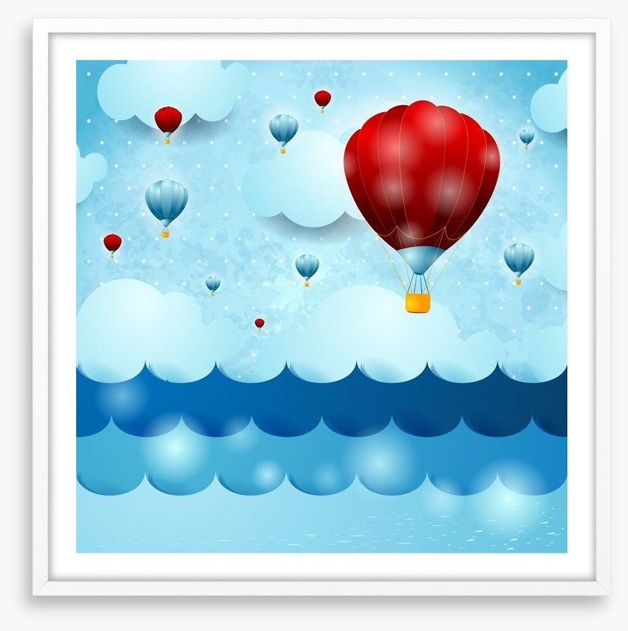 Balloons over the ocean