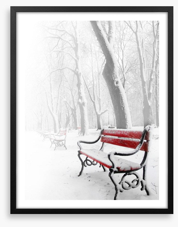 Snowy red bench