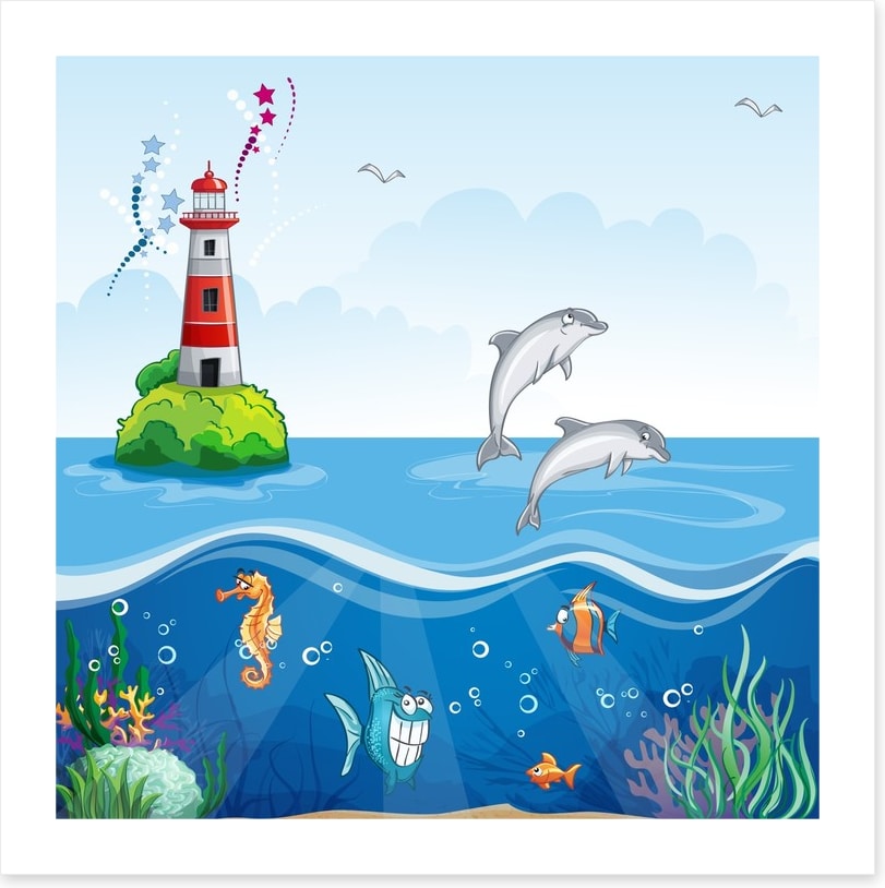 Lighthouse and dolphins