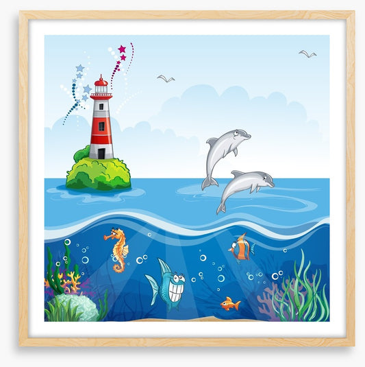 Lighthouse and dolphins