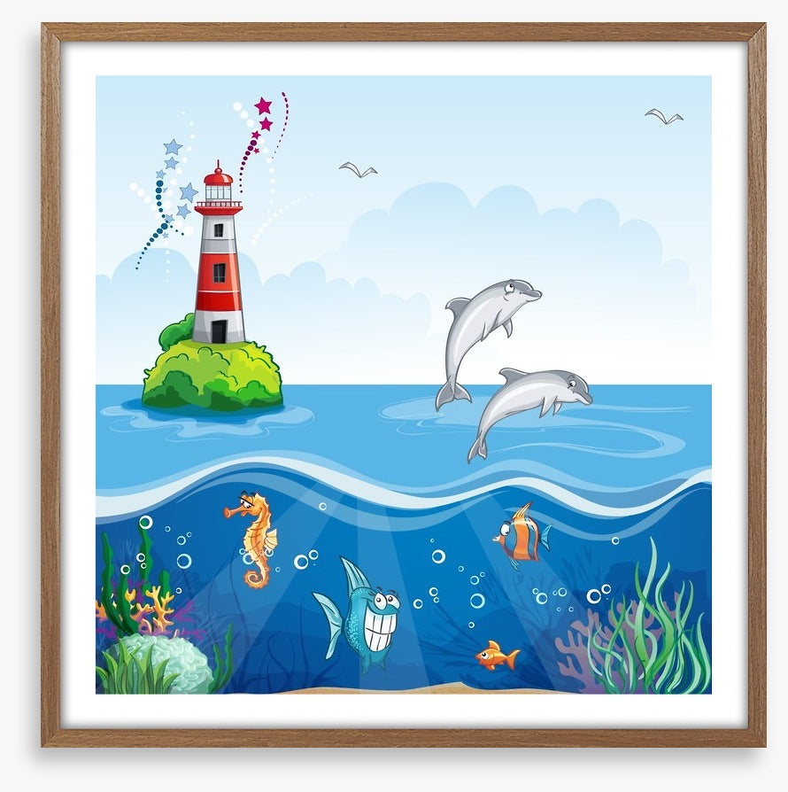Lighthouse and dolphins