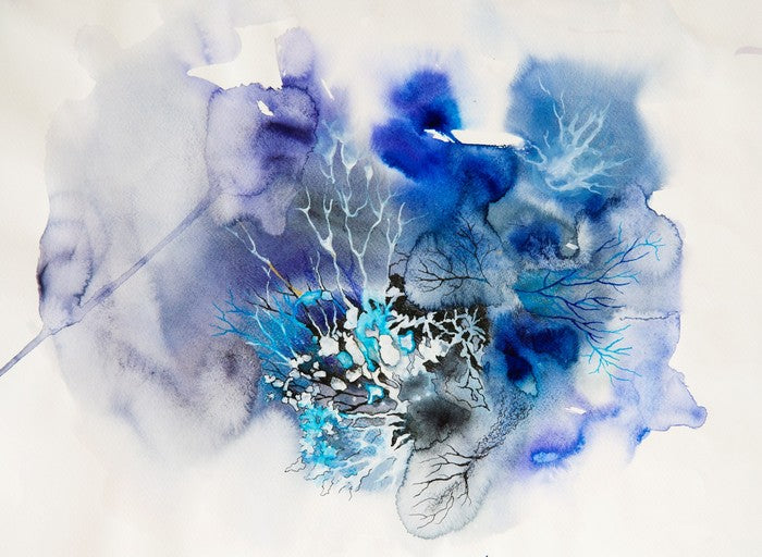 Ink blot abstract in blue