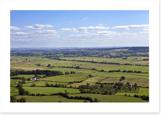 Green patchwork fields, England