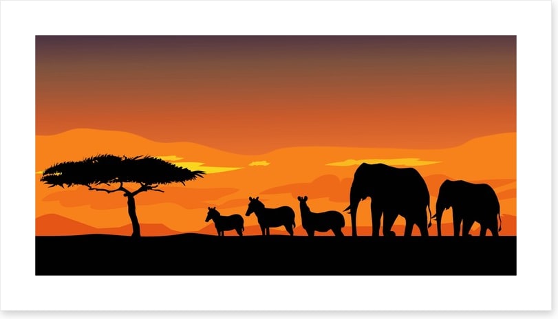 African safari at sunset