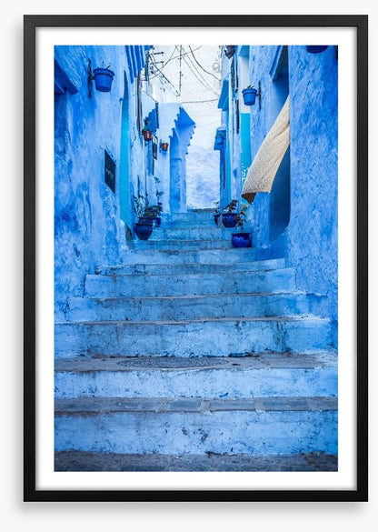 Below the blue steps