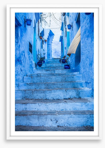 Below the blue steps