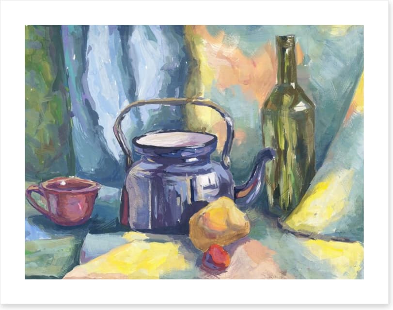 Still life with teapot and bottle