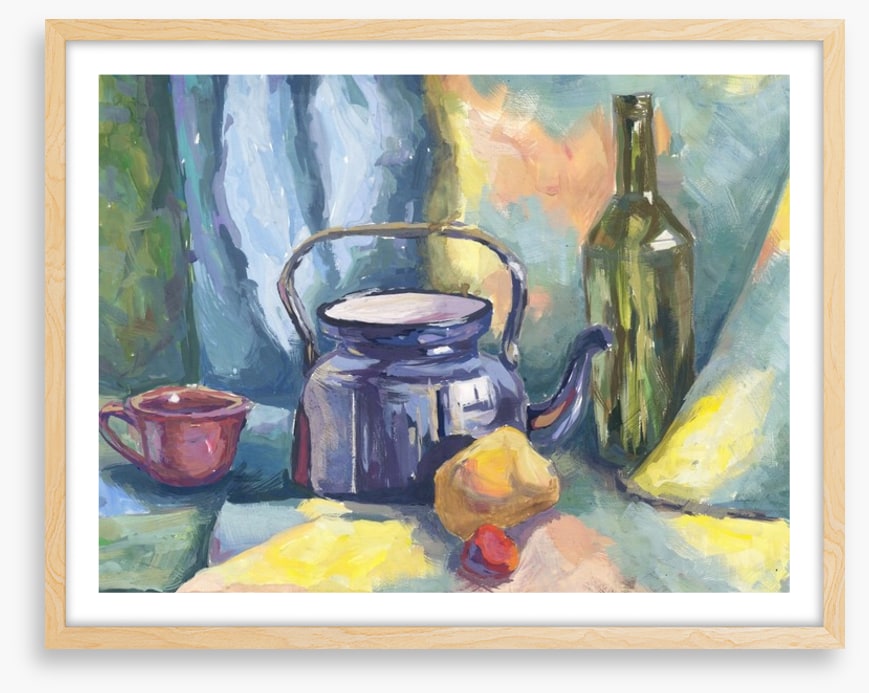 Still life with teapot and bottle