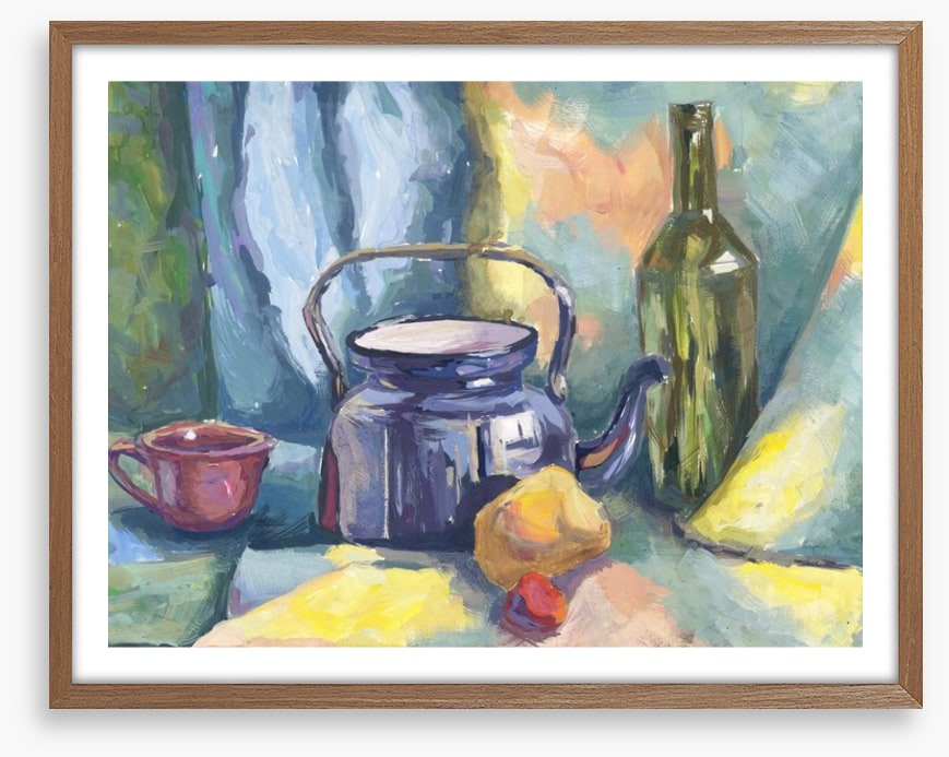Still life with teapot and bottle